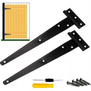 2 Pcs Charni&egrave;re En T, Robuste Gond Portail Fer Antirouille Pour Grange Porte Fen&ecirc;tre Abris De Jardin Avec Vis Et Tournevis (Noir, 255 * 73 * 28mm) - Neuf