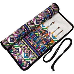 Porte-Pinceaux Enroulable Pour Peinture Acrylique, Huile, Aquarelle, Gouache, Grande Capacit&iquest;&iquest; Avec 20 Trous, Rayures Violettes - Neuf