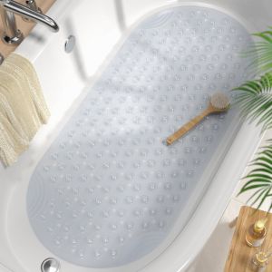 KALANKA-Ovale Tapis de Baignoire Antid&eacute;rapant 88 x 40 CM,Salle de Bain R&eacute;sistant aux Moisissures Tapis de Bain, Lavable en Machine Tapis de Douche sans BPA, Transparent - Neuf