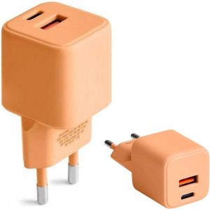 AYU-COLORUM Chargeur USB C USB A 30W Pêche - Fonction Charge Rapide et Technologie Power Delivery - Adaptateur USB avec Boîtier Ignifuge et Technologie GaN - Chargeur Rapide USB C USB A - Neuf