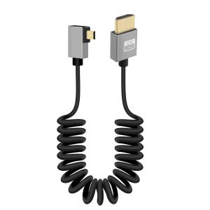 Câble Spiralé Micro HDMI vers HDMI 4k,90Degrés Câble micro hdmi mâle vers mâle à ressort flexible cordon mince prise en charge 18Gbps 3D 4K@60Hz,pour Camera Video Capture Card (Left Angle) - Neuf