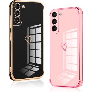 [2 Packs Coque Pour Samsung Galaxy A52s 5g/A52 4g/5g, Silicone Tpu Antichoc Housse, Étui Avec Motif Papillons Mignon Et Bordure Dorée Anti-Rayures Fille Femme Pour Samsung A52s 5g,Noir Et Blanc - Neuf