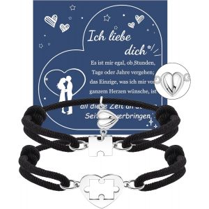 Kal-Bracelet Couple Amoureux Pour 2 Saint Valentin Bracelet Couple Cadeau Pour Couple Bracelet Commun Couple Je T'aime Cadeau Couple Cadeau Couple Noel Distance Réglable Bracelet Magnétiquede - Neuf