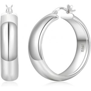 Kalhx-Boucles D'oreilles Créoles En Or De 8 Mm De Large Pour Femmes,Hypoallergéniques,Plaquées Or Véritable 14 Carats,Créoles Épaisses Et Légères Pour Femmes,30/40/50/60 Mm - Neuf
