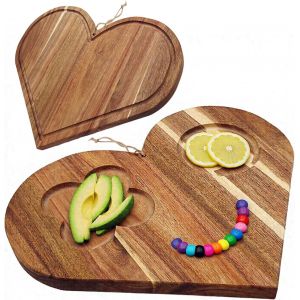 Xo Planche &Agrave; D&eacute;couper Double Face En Bois D'Acacia En Forme De Coeur Et Plateau De Service - Plateau De Service Pour Charcuterie Et Plateau &Agrave; Fromage | Cadeau De F&ecirc;te Des M&egrave;res Pour Femme/Maman/P - Neuf