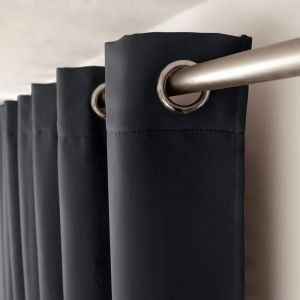 Rideau Occultant Uni Avec 8 ?Llets - Gris Fonc - 140 X 240 Cm - Neuf