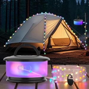 Jgd-Guirlande Lumineuse De Camping, Guirlande Lumineuse R&eacute;tractable Pour Camping, 19 Modes D'&eacute;clairage, Lumi&egrave;res D'ext&eacute;rieur Rechargeables, Guirlande Lumineuse Portable De 10 M Pour Ext&eacute;rieur, - Neuf