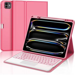 Kalanka-Clavier Pour Ipad Pro 6 &Egrave;me - Coque Clavier Pour Ipad Pro 12,9 Pouces (6&egrave;me / 5&egrave;me / 4&egrave;me / 3&egrave;me), Trackpad Multi-Touch,R&eacute;tro&eacute;clairage 7 Couleurs, Azerty, (B&eacute;gonia Rouge) - Neuf