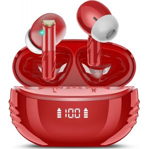 Écouteurs Bluetooth 5.4, Ecouteurs Sans Fil Hifi Stéréo Avec 4 Enc Réduction De Bruit Mic, Oreillette Bluetooth 48 Heures Avec Affichage Led, Ip7 Etanche, Contrôle Tactile, Noir - Neuf