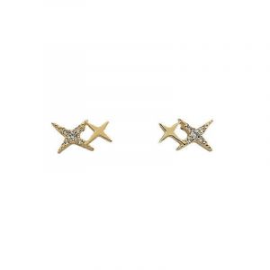 Boucles D'oreilles Argent Sterling Micro Incrusté Cristal Quatre Branches Étoile Placage Boucles D'oreilles Femmes Petit Mignon Banquet Bijoux-Stud Boucle D'oreille - Neuf