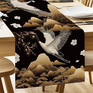 Chenquansarl-Chemin De Table Kran- Und Tuschemalerei Printemps &Eacute;t&eacute; D&eacute;coration De Table Lin Vintage Lavable Printemps &Eacute;t&eacute; Cuisine Table D&eacute;coration Int&eacute;rieur Vacances D&eacute;cor De F&ecirc;te 33 X 183 Cm - Neuf