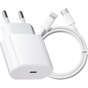 Chargeur Iphone, 20w Usb C Chargeur Rapide Et 2m Câble Pour Iphone 14/14 Plus/14 Pro/14 Pro Max/13/12/ 11/ X/8/7/ Pad, Usb C Secteur Prise Type C Alimentation Adaptateur (Blanc)[Z2646] - Neuf