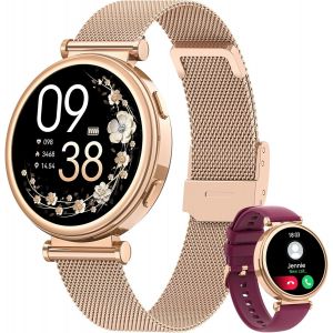 Montre Connect&eacute;e Femme Avec Appel Bluetooth, 1.27'' Hd Smartwatch Avec Ip68 &Eacute;tanche Sommeil/Fonction F&eacute;minine/Fr&eacute;quence Cardiaque/Spo2 120+ Modes Sport, Podom&egrave;tre Calories Ios Android, Or Rose - Neuf
