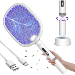 KALANKA-Raquette Electrique Insectes avec Petite Lampe de Nuit LED Type-C Rechargeable, 1800mAH Anti Moustique, Raquette Moustique Electrique Détachable, Adapté à l'intérieur et à l'extérieur(1PC) - Neuf