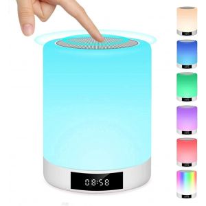 lbgwp60-Lampe De Chevet Tactile Rechargeable Portable, Lampe De Table Enceinte Bluetooth Musique, Fm Radio Réveil Lumière Led Multicolor Mains Libres, Idée Cadeau Fille, Ado, Mère, Anniversaire - Neuf