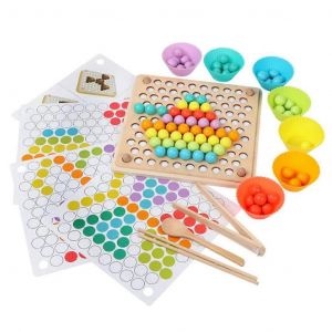 Puzzle &agrave; billes empilables, jouets d'apprentissage pr&eacute;scolaire, jeu &eacute;ducatif en bois pour enfants, tout-petits color&eacute;s - Neuf