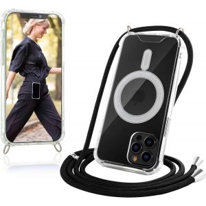 Kal-Coque De Protection Pour Iphone 12 Pro Max - Avec Bande Et Magsafe - Chaîne De Téléphone Portable Magnétique Pour Iphone 12 Pro Max - Aimant - Coque De Protection Transparente Noire - Chaîne - Neuf