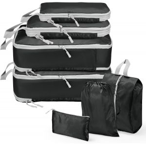 Lot De 7 Cubes D'Emballage Par Compression, Sacs De Rangement De Voyage  Sacs De Rangement Pour Val Et Bagage &Agrave; Main (Noir, 7 Pi&egrave;ces) - Neuf