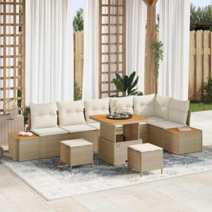 Vidaxl Ensemble De Canap&eacute; De Jardin 9 Pcs Beige Poly Rotin - Neuf