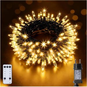 JGD-Guirlande Lumineuse 10m 100LED avec Alimentation Secteur, T&eacute;l&eacute;commande et Minuterie - &Eacute;tanche pour int&eacute;rieur, ext&eacute;rieur, chambre, d&eacute;coration de mariage, f&ecirc;te, No&euml;l, arbre&iquest;Warmwei&szlig;&iquest; - Neuf
