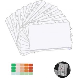 12 Pi&iquest;&iquest;ces Pochette Plastique A6, 6 Trous 18 x 10.4 cm Sacs Zipp&iquest;&iquest;s &iquest;&iquest; Feuilles Mobiles avec 1 ?tiquette Adh&iquest;&iquest;sive, Imperm&iquest;&iquest;able Transparente Pochette A6 pour Documents, Cahiers, Cartes - Neuf