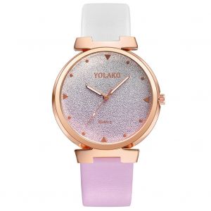 Montre-Bracelet A Quartz Yolako Pour Femme, Cadran Degrade Tendance, Bracelet En Cuir Pu (Blanc + Violet) - Neuf