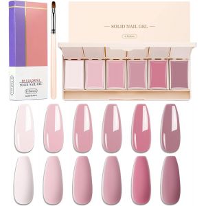 6 Coleurs Palette De Vernis À Ongles Gel Solide Semipermanent Gel Polish Pastel Vernis Gel Crème Solide Blanc Série Rose Avec Brosse À Ongles Gel Ongle Uv Pour Nail Art Manucure Diy - Neuf