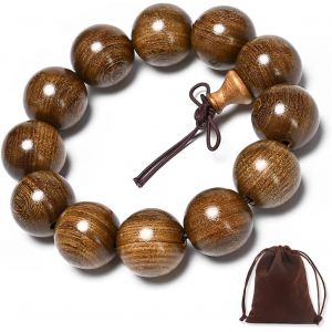 Eryi-Bracelet Bouddha Hommes Prière Bouddhisme Zen 20 Mm Mala Perles Bracelet Bouddha Tibétain Méditation Or Naturel Bois De Santal Avec Pochette En Velours - Neuf