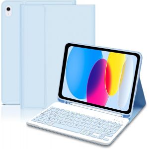 Coque Clavier pour iPad A16 11&egrave;me G&eacute;n&eacute;ration 11 Pouces 2025/10&egrave;me G&eacute;n&eacute;ration 10.9 Pouces 2022, AZERTY Layout Clavier &Eacute;tui pour Claviers Magn&eacute;tique avec Porte Crayon pour iPad 11/10 G&eacute;n, Bleu - Neuf