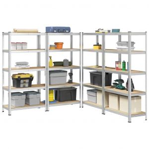 Étagère à 5 niveaux 4 pcs argenté acier et bois ingénierie - Neuf
