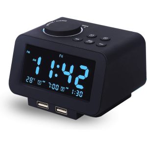 Réveille-matin numérique, radio FM, dual USB port de charge, de la température - Neuf