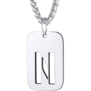 Kal-Collier Plaque Initiale En Acier Inoxydable Pour Homme, Chaîne Pendentif Dog Tag Avec L'alphabet Creux - Neuf