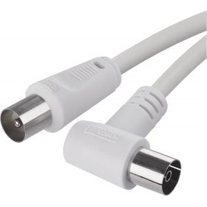 Câble d'Antenne Coaxial pour TV Numérique, Récepteur, SAT - Double Blindage, Connecteur Mâle Droit vers Femelle Coudé (90°) - Neuf