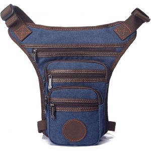SJZG-Toile Cuisse Goutte Jambe Sac Pour Hommes Tactique Militaire Motocycliste Cavalier Multi-Poche Taille Fanny Pack Mens Voyage Randonn&eacute;e Escalade Cyclisme &Agrave; L'Ext&eacute;rieur Bleu Marine - Neuf