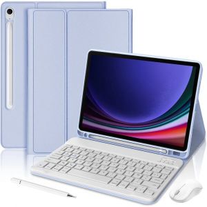 Coque Clavier pour Samsung Galaxy Tab S9 (11'') Cuir PU Lavande avec Clavier Bluetooth + Stylet + Souris - Neuf