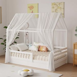 Ulteronixshop-Ensemble Ciel De Lit Maison, 2 Pi&egrave;ces Ciel De Lit Maison, Rideau De Lit Pour Filles Et Gar&ccedil;ons, D&eacute;coration Chambre D'enfant, 150 X 350 Cm Blanc - Neuf