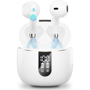 2024 V5.3 Wireless Bluetooth Earbuds With 4 Enc Noise Reduction Mic 40H Hifi Bass Stereo Sound Headphones Led Screen Ip7 Waterproof Touch Control White - Neuf