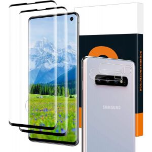 Kal-Lot De 2 + 2 Films De Protection D'écran En Verre Blindé Pour Samsung Galaxy S10, 3d, Sans Bulles, Avec Protection De L'appareil Photo, Anti-Traces De Doigts, Anti-Rayures, Film De Protection - Neuf