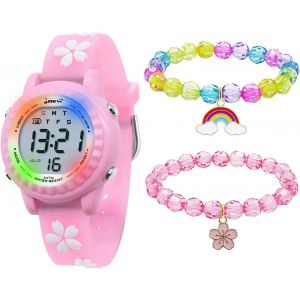 Bnhgc-Montre Enfant Pour 3-12 Ans, Garçon Et Fille, Étanche 3atm Avec Alarme/Date/Chronomètre/Led (Sakura Rose) - Neuf