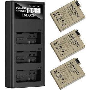ENEGON Lot de 3 Batteries LP-E8 (1980mAh) + Chargeur LED 3 Ports pour Canon EOS Rebel T2i-T5i/Kiss X4-X7i/EOS 550D-700D. - Neuf