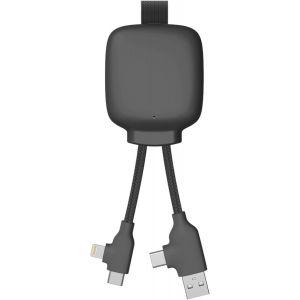 C&acirc;ble Multi-Connecteurs Usb 4 En 1 - Chargeur Universel Et Batterie Externe 3000 Mah En Plastique Recycl&eacute; - Gamma Lite Noir - Neuf