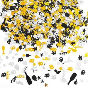 Confettis Anniversaire 40 Ans, Decoration Anniversaire 40 Ans, Decoration table Anniversaire pour 40e Anniversaire F&iquest;&ordm;te De, Journ&iquest;&iquest;e du souvenir D&iquest;&iquest;coration De Table (Noir Dore Argente) - Neuf