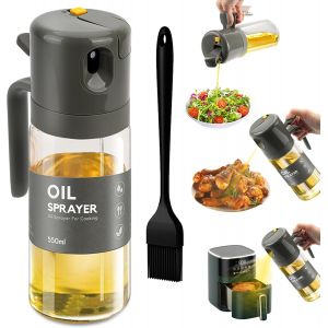 Eryi-Spray Huile Cuisine Air Fryer 550ml, Pulverisateur Huile Cuisine Verre 2 In 1, Vaporisateur Huile Cuisine Avec Une Pinceau Cuisine, Spray Huile D'olive Pour Cuisiner, Griller, Salade (Gris) - Neuf