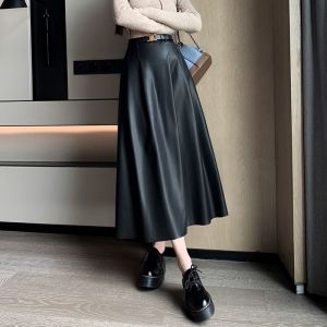 Jupe En Cuir Pour Femme Automne Et Hiver Longue Jupe En Cuir Swing Jupe Taille Haute Jupe Mi-Longue Jupe Trapèze Couvre Les Hanches Jupe En Cuir Pu Mince - Neuf