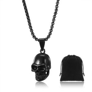Kal-Collier De Crâne Collier De Tête De Mort Avec Sac Pendentif Gothique De Crâne Punk En Chaîne Anniversaire D'halloween Pour Hommes Femmes Cadeaux Bijoux - Neuf