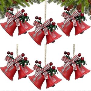 6 Paire Rouge de No&euml;l, des Cloches, des DIY, des D&eacute;corations de No&euml;l, Artisanat des M&eacute;taux Cloches de No&euml;l Suspendus Chrstmas Ornements compatible Arbre de No&euml;l - Neuf