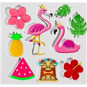 Kal-Moule En Silicone En Forme De Feuille Tropicale De Flamant Rose Plumeria Fleur D'hibiscus Moules À Fondant Pastèque Ananas Bonbons Chocolat Décoration De Gâteau Au Sucre Décoration De - Neuf