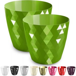 ERYI-Pot De Fleurs Brillant, Pot De Fleurs En Plastique, Pot De Fleurs D&eacute;coratif Pour Grandes Et Petites Fleurs, Lot De 2 Pots De Fleurs, Pots De Fleurs, Pots &Agrave; Herbes, (Lot De 2) Vert, &Oslash; 14 Cm - Neuf