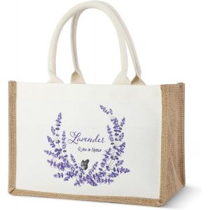 SJZG-Sac En Toile, Sacs De Courses Et Cabas, Sac De Courses Esth&eacute;tique Naturel, R&eacute;utilisable, Cadeau Pour Femme, Cadeau Pour Maman, Cadeau Danniversaire Personnalis&eacute; (Lavande A) - Neuf