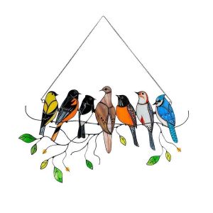 Multicolore Oiseaux sur Un Fil de Haute Color&eacute;es du Jardin des Oiseaux d'Ornements Cintre sur Une Branche Suncatchers Pende - Neuf